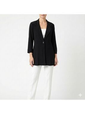 FRANK LYMAN Jersey Knit One Button Black Long Line Cardigan Sz 18 MADE IN CANADA